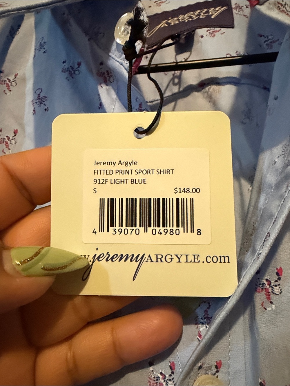 Men's Light Blue Printed Button-Down Shirt - Picture 3 of 10